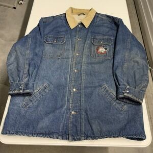 Vintage Disney Mickey Mouse Denim Barn Coat Blue Corduroy Collar Quilted Jacket